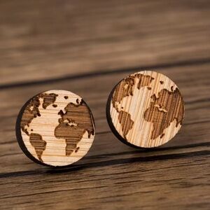 NEW Wooden Travel World Map Globe Earth Earrings
